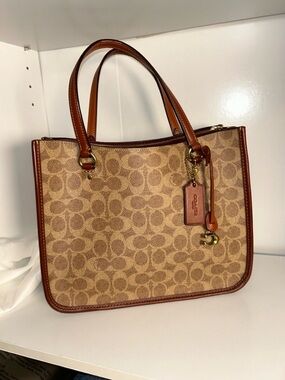 Coach Signature Canvas Tote in Khaki and Saddle